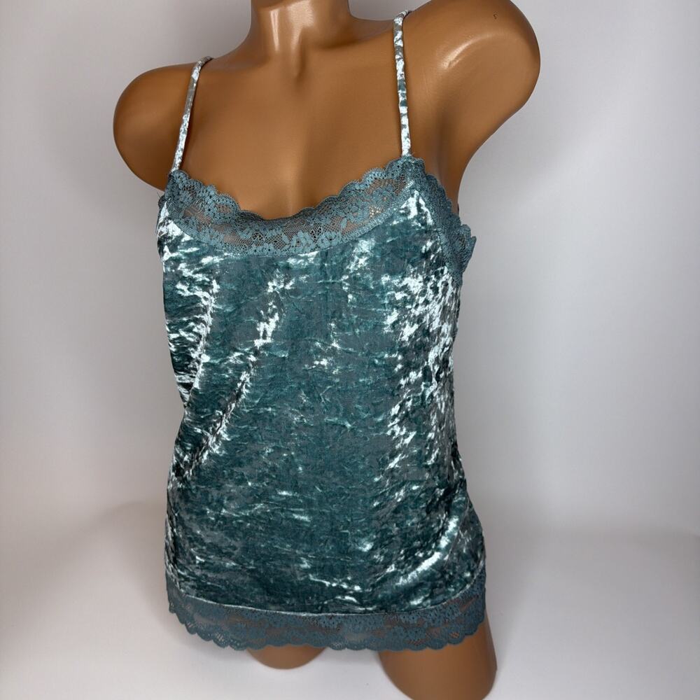 Romeo & Juliet Couture Y2k Lace Trim Crushed Velvet Aqua Tank Cami Top Sz M NWT